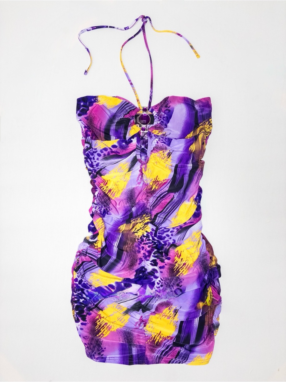 1990's Vintage ruched Purple Animal Print Going Out Dress.